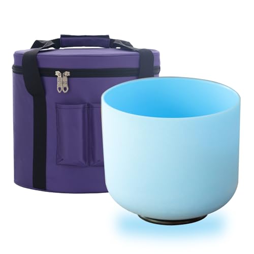 KVKA 10 Inch 432Hz G Note Throat Chakra Blue Color Frosted Quartz Crystal Singing Bowl with Carrying Case for Sound Healing