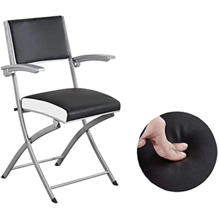 Folding Office Chair with Pu Leather Padded Seat,Portable Metal Foldable Backrest,Office Conference Room Chair,Comfy Dining Stool,330-Pound Capacity 1 Piece,Black