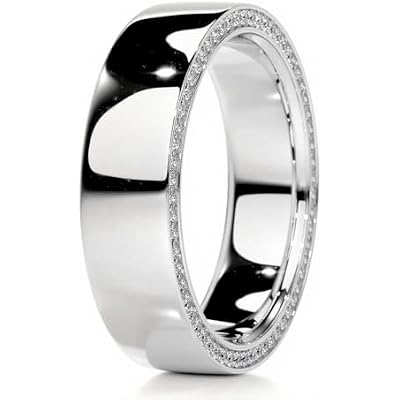 6MM Mens Wedding Band Ring with Lab Grown Diamond 925 Sterling Silver 10K 14K 18K Gold Wide Classic Wedding Band with Round Diamond for Wedding Anniversary D Color VVS Clarity