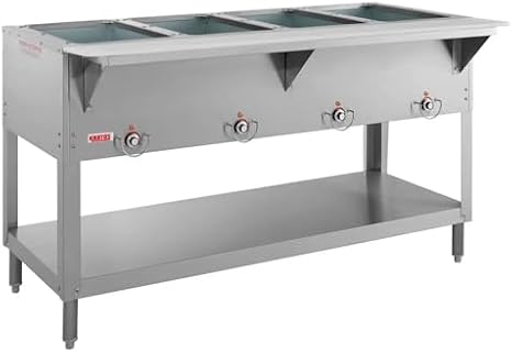 Kratos Commercial Electric Steam Table/Hot Food Table, Four Pan Open Well | Stainless Steel Steam Table with Undershelf and Cutting Board, Electric Food Warmer, 120V, 2000W (28W-111)