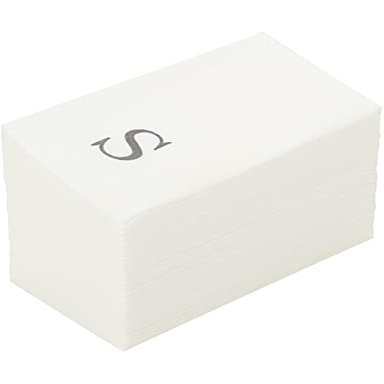 Luxenap 15.8 X 7.9 Inch Linen-Feel Guest Towels, 50 Lettered Hand Towels - Silver Letter S, Sans Serif Font, White Paper Dinner Napkins, airlaid, For Restrooms And Tables - Restaurantware