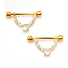 16G Stainless Steel Nipple Rings Glitter CZ V-Shape Straight Barbell Bars Tongue Ring 16mm(5/8Inch) Body Piercing Jewelry
