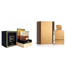 Lattafa Khamrah Eau de Parfum Spray 3.4 Ounce and Al Haramain Amber Oud Gold Edition Women's Eau de Parfum Spray 60ml Perfume Bundle