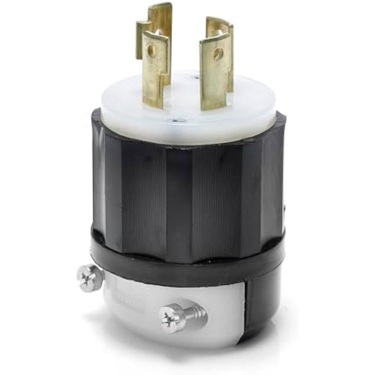 Leviton 30 Amp, 600 Volt 3-Phase, NEMA L17-30P, 3P, 4W, Locking Plug, Industrial Grade, Grounding, 2741, Black-White