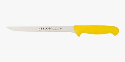 Arcos Fillet Knife 8 Inch Nitrum Stainless Steel and 200 mm blade. Sharp Steak Knife to Fillet Meat and Fish. Ergonomic Polypropylene Handle. Series 2900. Color Yellow
