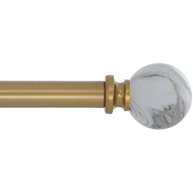 1-Inch Diameter Single Window Treatment Curtain Rod, White Marble Ball Finial, 84-inch to 120-inch Adjustable, Royal Gold