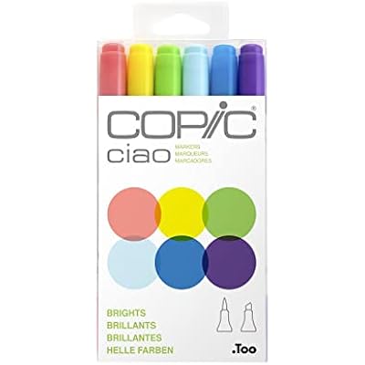 Copic Ciao, Alcohol Markers, 6 Colors Dual Brush Tip Art Marker for AdultsTeen Artists & Creators, Permanent Blendable Sketch Markers for Coloring Drawing & Illustration Art - Bright Color Set