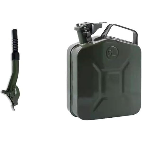 5L/10L/20L Gasoline Portable Can with Fueling Nozzle, Jerry Can, Army Green, Gasoline Tank, Vehicle Mounted, High Seal, Anti-Static, Emergency Vehicle Supplies, Emergency Portable Fuel Can 5L Iron