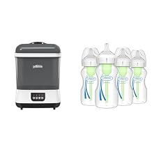 Dr. Brown's Baby Bottle Sterilizer, Dryer & Anti-Colic Options+ Wide-Neck Bottles, Level 1 Slow Flow Nipple, 9 oz, 4 Count