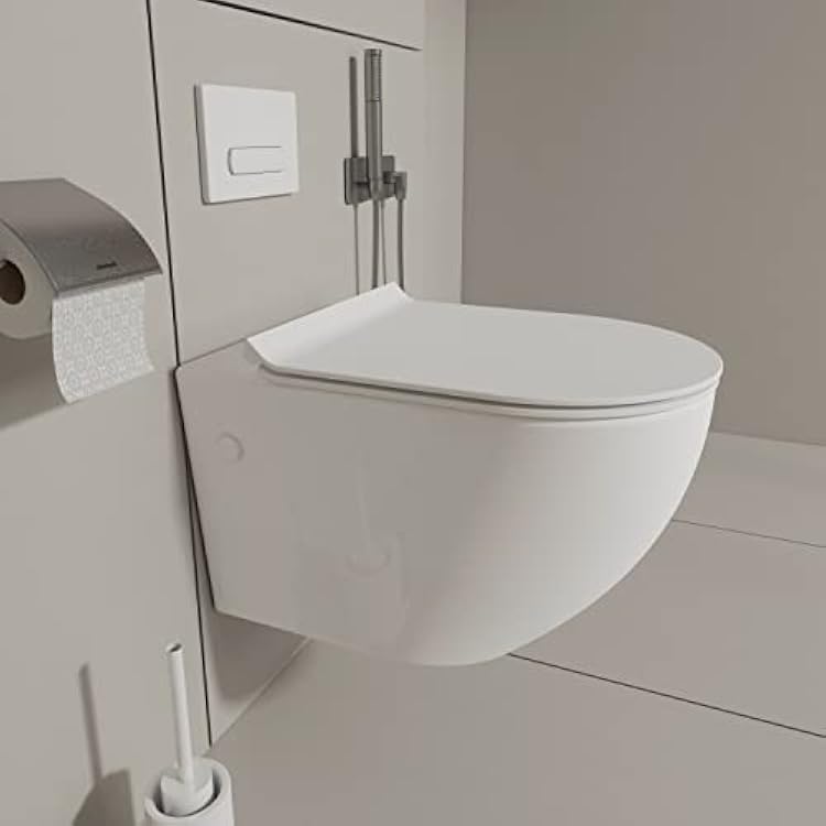 MEJE Wall Hung Toilet Bowl including Soft Close Seat,Dual Flush,Glossy White Seat Included