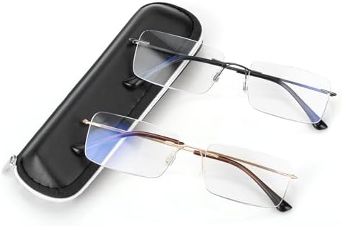 SKYOAK 2 Pack Executive Frameless Progressive Multifocus Reading Glasses for Men, Metal Rimless Blue Light Computer Readers