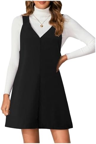 Milumia Women V Neck Corduroy Overall Dress 2026 Spring Mini Pinafore Jumper Dress