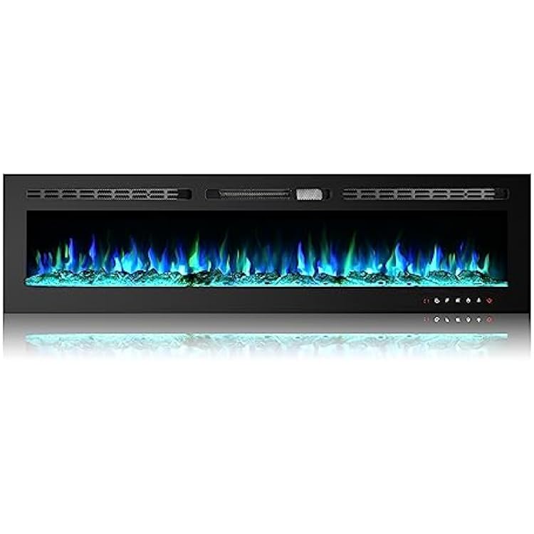 EROMMY 70 in Electric Fireplace Insert, Recessed and Wall Mounted Fireplace Linear Fireplace with Timer, Remote Control, Touch Screen, Overheating Protection, Log&Crystal, Adjustable Flame, 7501500W