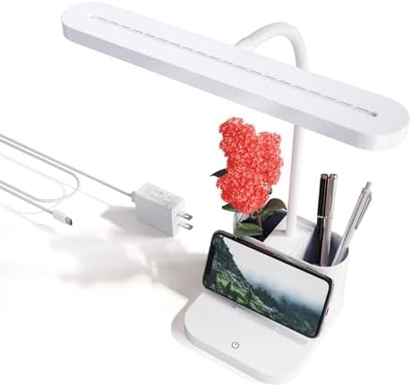 AXX White Desk Lamp for College Dorm Room, Cute, LED, Dimmable, Small, Pen Holder, Flexible Gooseneck, Touch Control, Table Lights for Home Office Bedrooms, School Essentials for Girls Guys