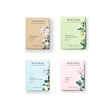 Mistral Luxury French Soap, 4 x 4.4 Oz Bath Soap Bars | Organic Shea Butter & Olive Oil, All Natural Soaps Gift Set, Amandier & Jasmine, Basilic & Lime Blossom, Cedrat & Passion Flower, Figuier & Rose