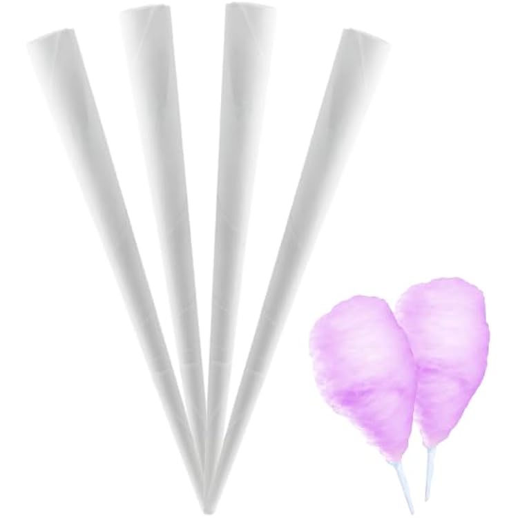 White Cotton Candy Cones - Pack of 200 Sturdy and Long-Size Paper Cones | Perfect for Holding Fluffy, Spun Cotton Candy at Events, Parties, Carnivals, and More - Durable Design - 200 Count