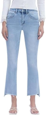 VERVET Womens Bella High Rise Frayed Hem Kick Flare Leg Jeans
