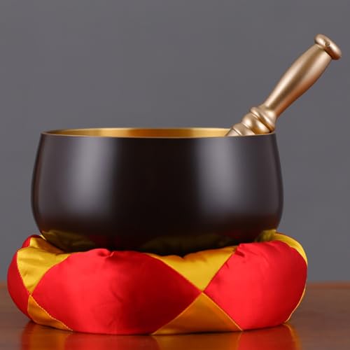 Black Copper Singing Bowl Set, Metal Meditation Sound Bowl Includes Tapper and Ring Pad, Handmade Singing Bowl, Buddhist Concentration Practice Bowl