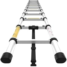 Certified Telescopic Ladder 12 ft - Professional Climbing Tool for Work Use - Heavy-Duty Ladders for Household - Collapsible Work Ladder 3.8 m - 11 Steps Folding Ladders - Lightweight & Heavy Duty