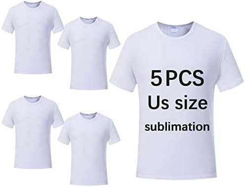 OKBA 5 pcs Sublimation Blank T-Shirts Round Collar Short Sleeves Adult White Polyester t Shirts