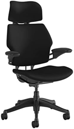 Humanscale Freedom Office Chair with Headrest - Ergonomic Work Chair with Standard Height Adjustable Duron Arms - Wheels for Carpet - Graphite Frame with Black Lotus Fabric