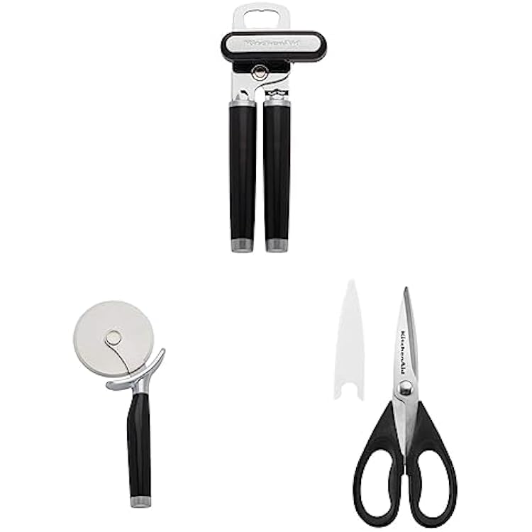 KitchenAid Classic Multifunction Can OpenerBottle Opener, 8.34-Inch, Black & KitchenAid Classic Pizza Wheel, 9-Inch, Black & KitchenAid All Purpose Shears with Protective Sheath, One Size, Black
