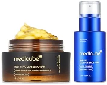 medicube Flawless Skin Duo: Deep Vitamin C Golden Capsule Face Moisturiser and Zero Exosome Shot 7,500 PPM Spicule Facial Serum