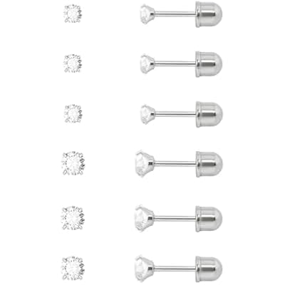 6 Pairs Stainless Steel Earrings For Women, Hypoallergenic Cubic Zirconia 18K Gold 316L Studs Earrings For Eultiple Pierced Cartilage, Spiral, Earlobes 2mm3mm4mm5mm6mm8mm