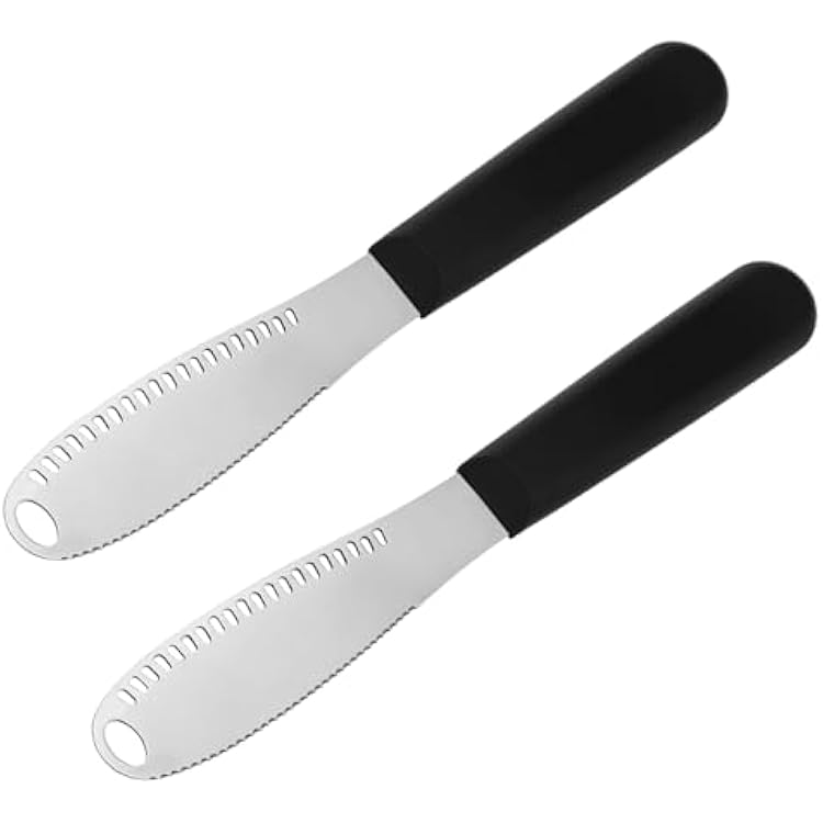2pcs Butter Knife Spreader, 3-in-1 Stainless Steel Hard Better Butter Shaver Curler Cutter with Holes & Serrated Edge Effortless Spreader Spreading for Cheese Jam Kitchen Gadgets Tool