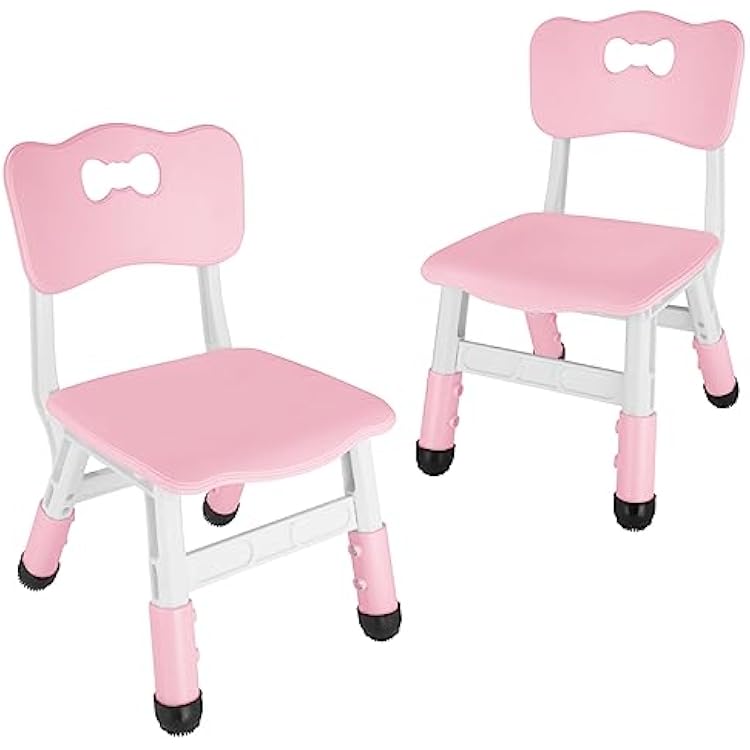 FUNLIO Adjustable Kids Chair 2pcs, 3 Level Height Adjustable Toddler Chair for Ages 3-8, Sturdy Child Chair with Maximum Bearing 220lbs, for ClassroomsDaycaresHomes, CPC & CE Approved - Pink