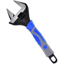 8-inch Wide Jaw Adjustable Wrench - Wide Mouth Crescent Wrench for Plumbing & DIY Tasks, Dual Metric & SAE Scale, Comfortable Soft-Grip Handle for Precision & Control