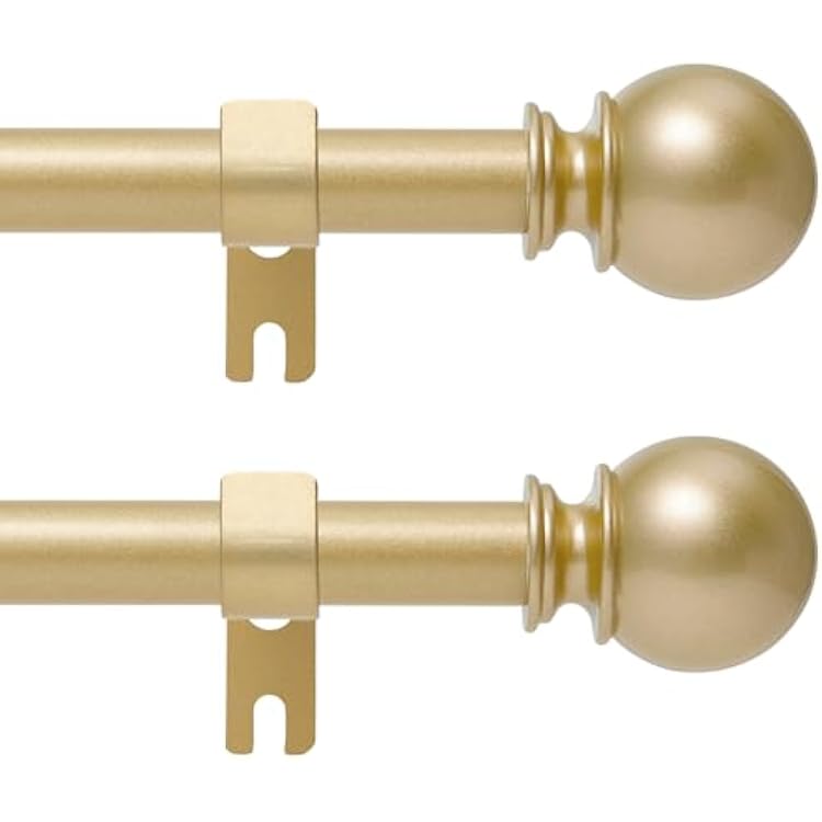 Gold Curtain Rod for Windows 28 to 48 Inch,2 Pack 58 Inch Diameter Adjustable Rod With Brackets,Heavy Duty Easy to Install Outdoor Curtain Rods for Bedroom,Patio
