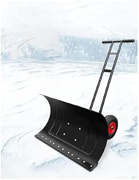 Manual Wheeled Snow Shovel, 39" Wide Push Snow Pusher with Adjustable Handle for Effortless Driveway Snow Removal, Heavy-Duty Snow Tool for Winter