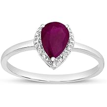 10k White Gold Pear Ruby And Diamond Ring