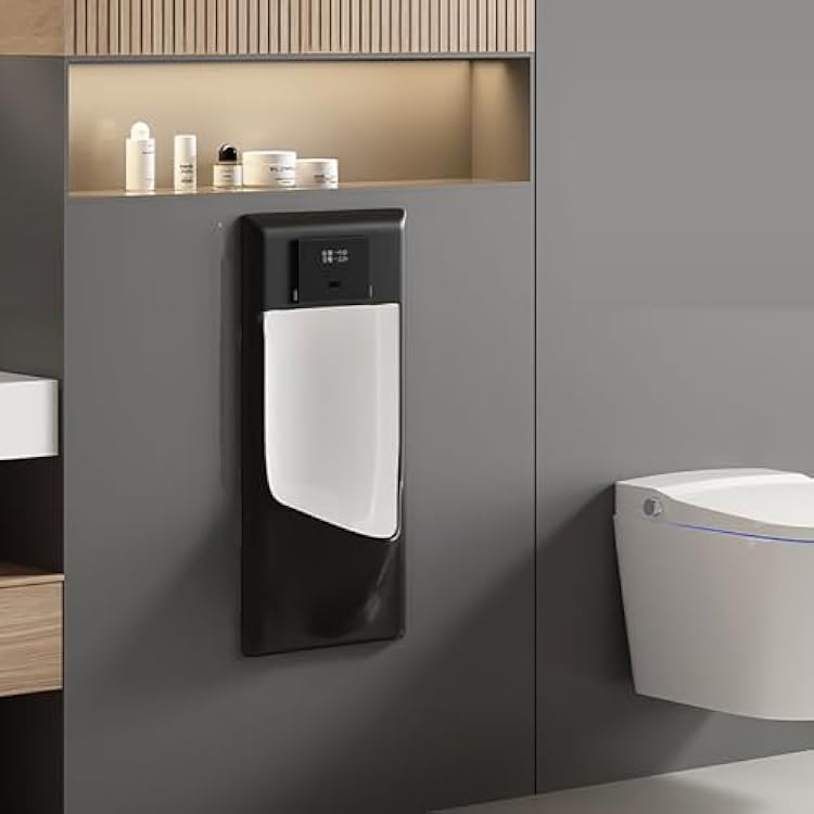 Commercial Washout Urinal,Induction Adult Urinal,Urinals for Men Spill Proof,Commercial Flushing Urinals, Splash-Proof Male Urinal,for Bathrooms, Hotels, ShoppingBlack,Wall-Mounted