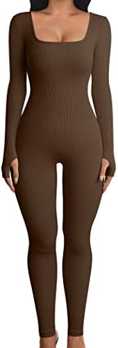 OQQ Women Long Sleeve Yoga Jumpsuits Workout Ribbed Bodysuits Pants Sexy One Piece