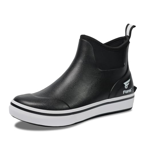 8 Fans Mens Waterproof Deck Boots Rubber Ankle Rain Boots, Non-Slip Fishing & Boating Shoes, Outdoor Work Boots, Size 7-14