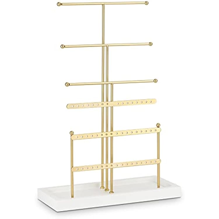 Jewelry Organizer Jewelry Holder, 6 Tier Earring Organizer Earring Holder Stand, Golden Necklace Holder Jewelry Tree for Earring Necklace Bracelet Ring, Women Girl Gift