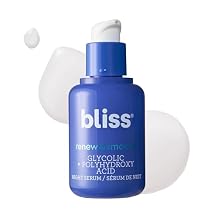 Bliss Renew & Smooth Night Serum Glycolic Acid + Polyhydroxy Acid Exfoliating Serum Resurfaces Skin, Smooths Texture & Brightens Tone Overnight 1 Fl Oz