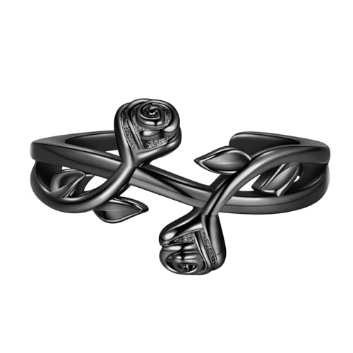 beautlace Rose Flower Adjustable Rings Flower Love Open Ring SilverBlack Gun Plated Elegant Wedding Engagement Jewelry Gifts for Women KR0112