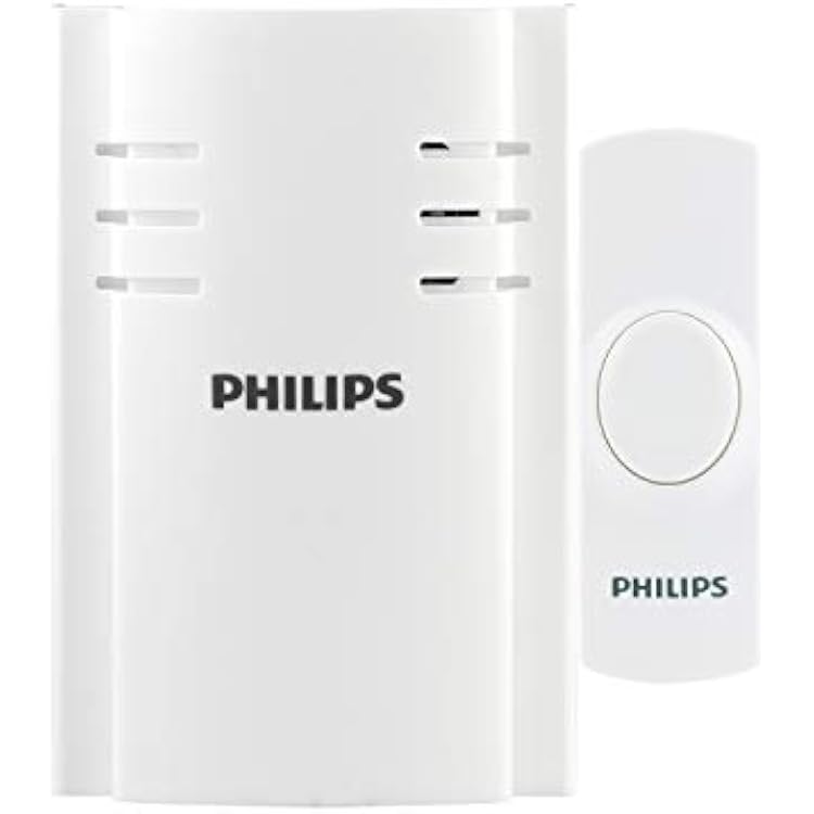 Philips Wireless Doorbell Kit, Plug-In Reciever, 1 Push Button, 2 Melodies, 4 Volume Levels, 150 Ft Range, White, DES2120W27