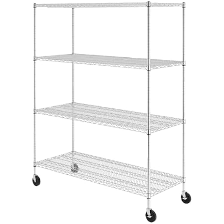 SafeRacks WS-602472-ZW4 NSF Certified 4-Tier Heavy Duty Wire Rack Storage Shelves with Wheels & Adjustable Feet, 24x60x72, Silver