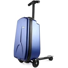 Scooter Suitcase Large Capacity 18 inches Foldable Ride On Luggage Scooter with Telescopic Handle,Travel Scooter with Wheels for 4-15Y,Blue