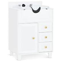 BarberPub Barber Storage Shampoo Station, Spa Textured Embossed Cabinet with Shampoo Bowl & Drawers, Hair Salon Sink Backwash Equipment 7131 (All White)
