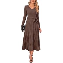 Arach&Cloz Women's Wool Blend Tie Waist Pleated Fall Sweater Dress 2025