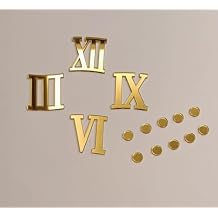 RUIXUAN Set of 2 Roman Acrylic Numbers (Numerals) with Round Dots,Mirrored Self Adhesive Mirrored Numbers and Dashes for a Wall Clock (Gold Mirror, 5CM)