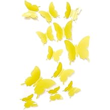 Cute Yellow Butterfly Wall Decor 24 pcs, Girls Room Wall Decals, Aesthetic Butterflies Stickers for Nursery Decorations, Baby Toddler Room Decor for Girls