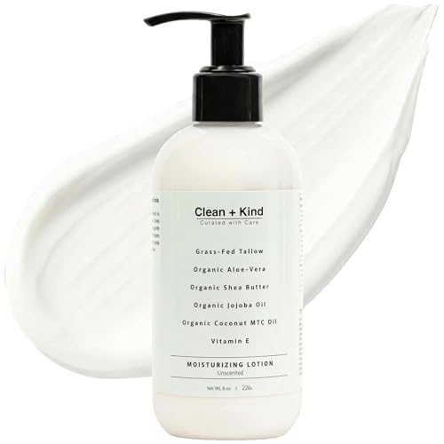 Daily Moisturizing Lotion Tallow Body Lotion with Aloe Vera, Shea Butter, Jojoba Oil, MCT Oil & Vitamin E Deep Hydration for Dry, Rough, Sensitive Skin 8 Fl Oz, Unscented
