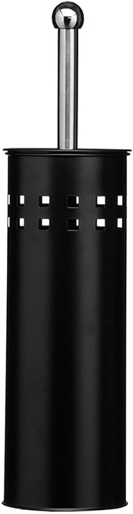 Toilet Brush & Holder Metal Toilet Brush Attached Lid Toilet Cleaner BrushFree Standing Loo Reflective Brush with Bristles (2, Black)