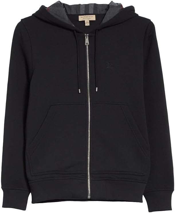 BURBERRY Men's Black Claredon Zip Up Hoody Jacket Sweatshirt Plaid Hood